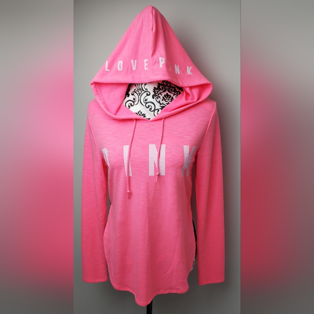 Victoria's Secret Pink Long Sleeve Hoodie Shirt Top Hot Pink/Neon Pink XS